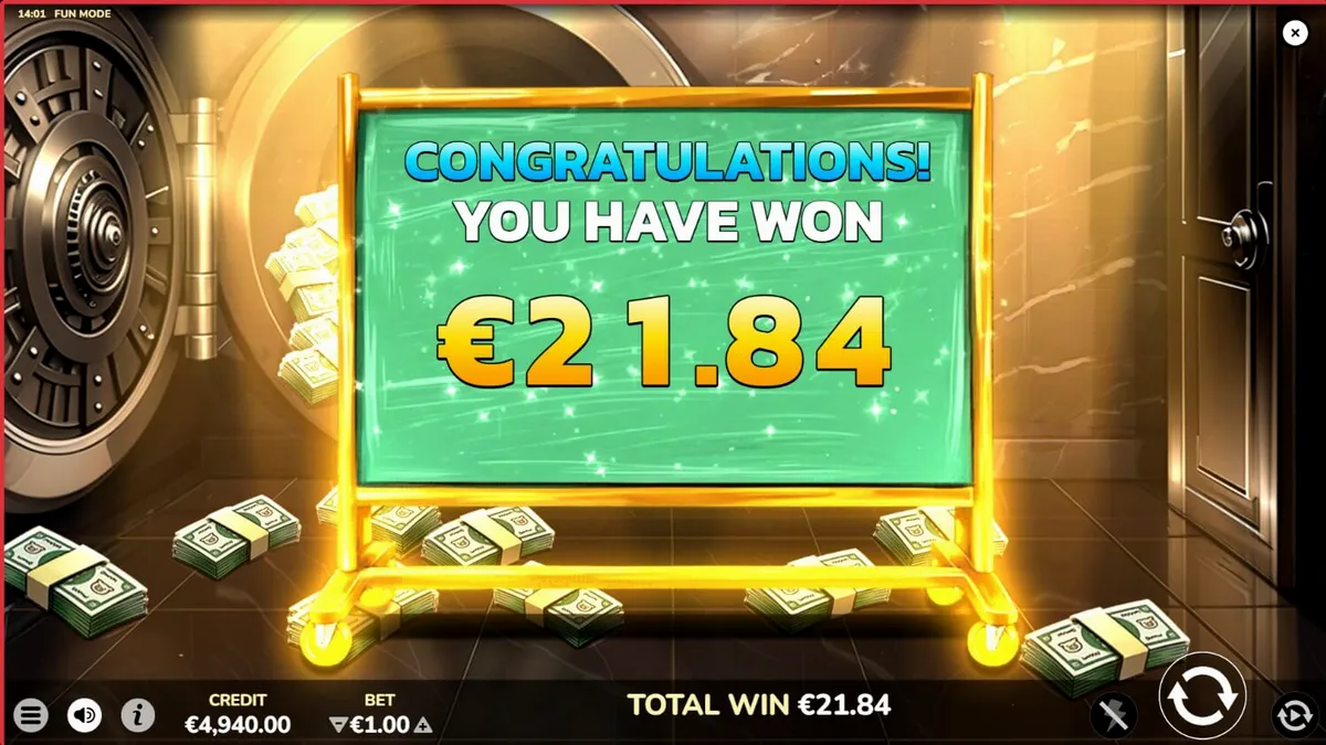 Mr. Porky Bankster 10,000 Ways slot game interface na nagpapakita ng marangyang opisina at mga simbolo ng kayamanan.